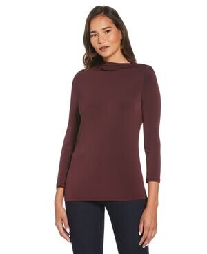 ELLA Rafaella Petite Draped Knit 3/4 Sleeve Top Dark red Size Petite M 2868